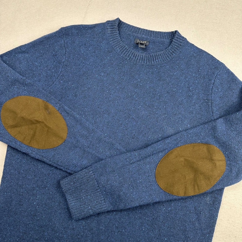 J.Crew Mens Blue Donegal Lambswool Blend Sweater Elbow Patches Medium